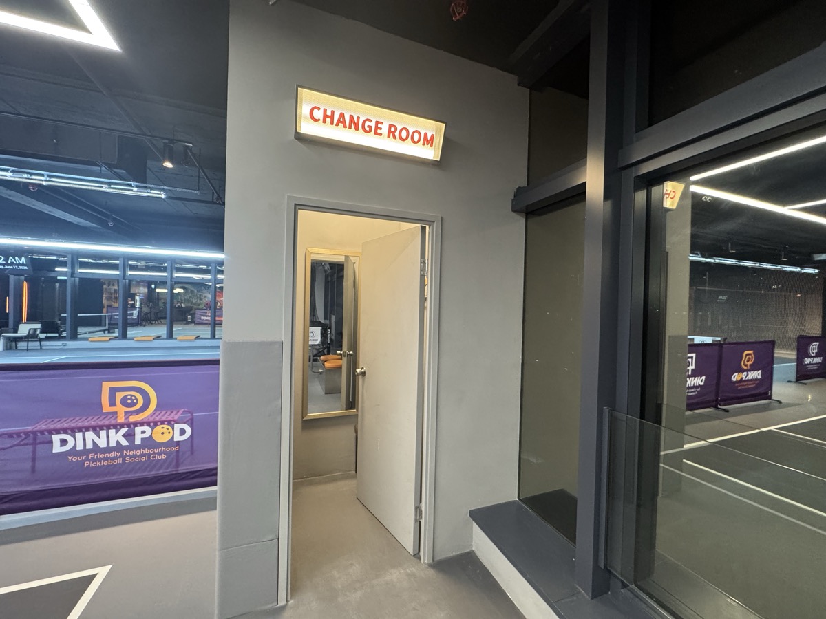 Changing room entrance at Dink Pod
