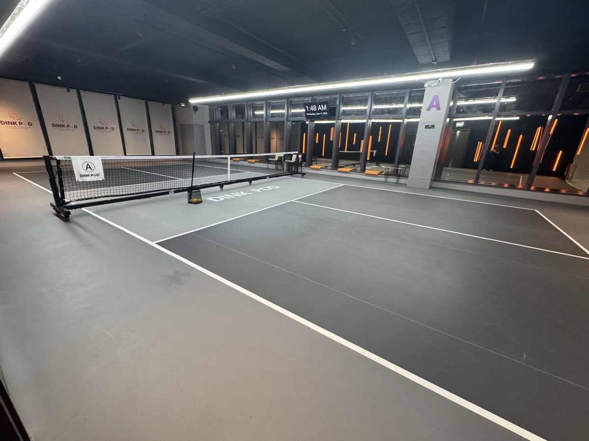 Court A at Dink Pod, a main indoor pickleball court